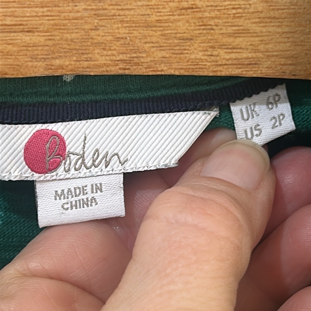 BODEN Tara Jersey Button Down Collared Shirt Green Polka Dot Size 2 Petite - Picture 10 of 12